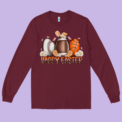 Happy Easter Day Eggs Long Sleeve Tee Designed By Racoondesign
