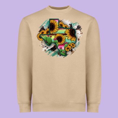 Texas Map Sunflower Cactus Serape Heavyweight Sweatshirt Designed By Ranaportraitstore
