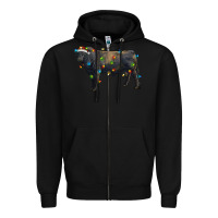 Black christmas black angus bull with christmas lights Zipper Hoodie - RanaPortraitStore