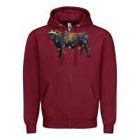 Burgundy christmas black angus bull with christmas lights Zipper Hoodie - RanaPortraitStore