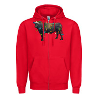 Red christmas black angus bull with christmas lights Zipper Hoodie - RanaPortraitStore