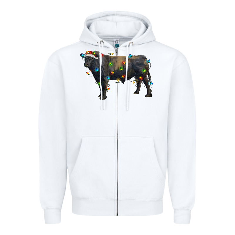 Christmas Black Angus Bull With Christmas Lights Zipper Hoodie by RanaPortraitStore | Teevron