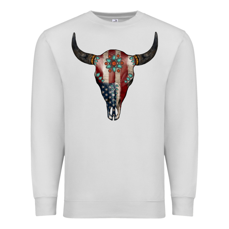 American Bull Skull Gemstone Premium Sweatshirt by Jasminsmagicworld | Teevron