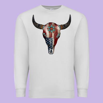 American Bull Skull Gemstone Premium Sweatshirt Designed By Jasminsmagicworld