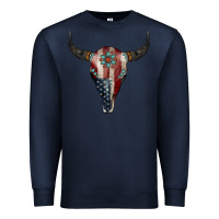 Navy American Bull Skull Gemstone Premium Sweatshirt - Jasminsmagicworld