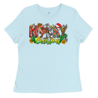 Baby Blue Merry Christmas Ladies Tee - CowhideDigitalArt