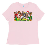 Bubblegum Pink Merry Christmas Ladies Tee - CowhideDigitalArt