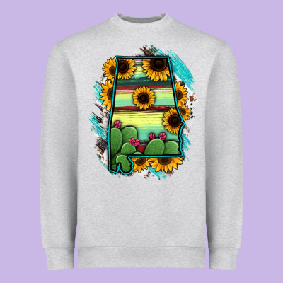 Alabama Map Sunflower Cactus Serape Heavyweight Sweatshirt Designed By Ranaportraitstore