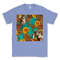 Colony Blue western horse and sunflower seamless pattern Classic Tee - FaDigitalArtStudio