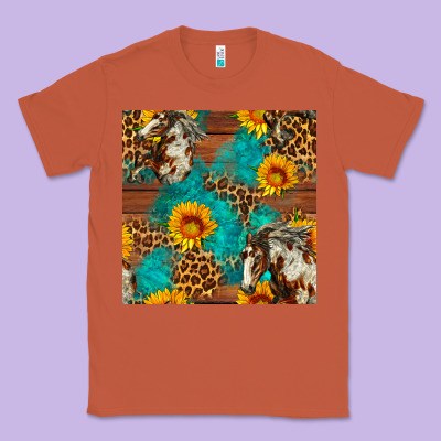 Western Horse And Sunflower Seamless Pattern Classic Tee Designed By Fadigitalartstudio