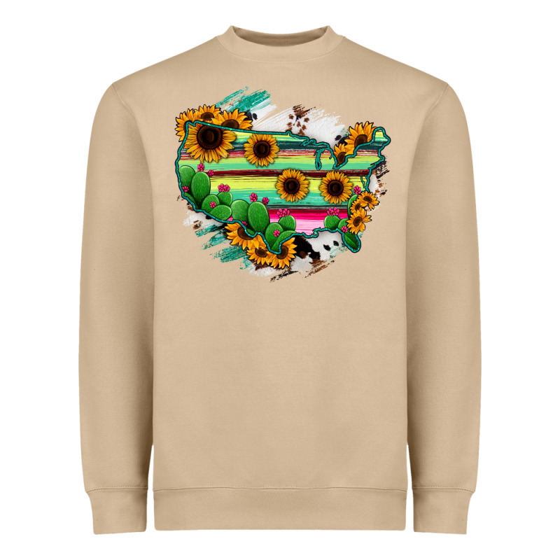America Map Sunflower Cactus Serape Heavyweight Sweatshirt by RanaPortraitStore | Teevron