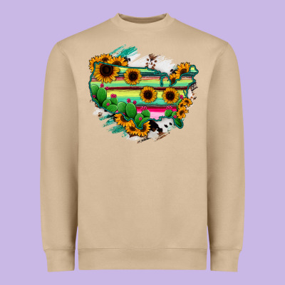 America Map Sunflower Cactus Serape Heavyweight Sweatshirt Designed By Ranaportraitstore