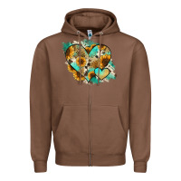 Chestnut Leopard Sunflower Cowhide Glitter Heart Zipper Hoodie - Jasminsmagicworld