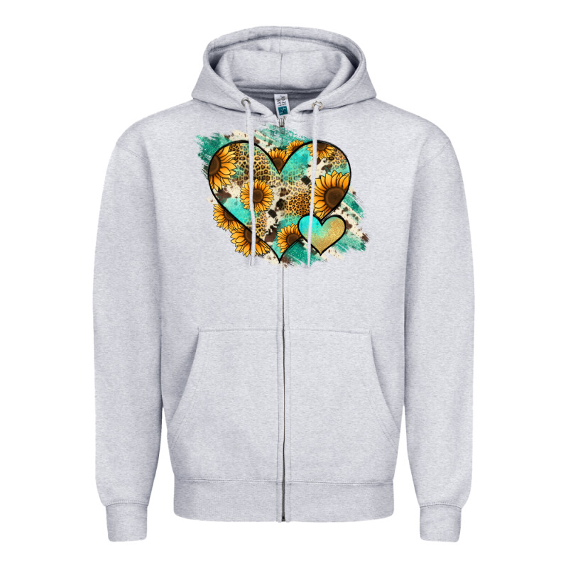 Leopard Sunflower Cowhide Glitter Heart Zipper Hoodie by Jasminsmagicworld | Teevron