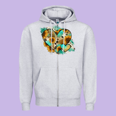 Leopard Sunflower Cowhide Glitter Heart Zipper Hoodie Designed By Jasminsmagicworld