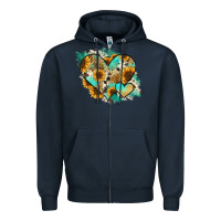 Navy Leopard Sunflower Cowhide Glitter Heart Zipper Hoodie - Jasminsmagicworld