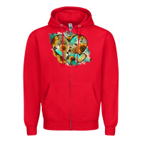 Red Leopard Sunflower Cowhide Glitter Heart Zipper Hoodie - Jasminsmagicworld