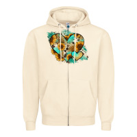 Sandshell Leopard Sunflower Cowhide Glitter Heart Zipper Hoodie - Jasminsmagicworld