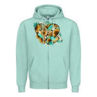 Seafoam Leopard Sunflower Cowhide Glitter Heart Zipper Hoodie - Jasminsmagicworld