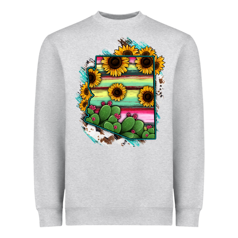 Arizona Map Sunflower Cactus Serape Heavyweight Sweatshirt by RanaPortraitStore | Teevron