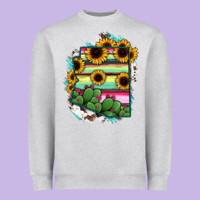Arizona Map Sunflower Cactus Serape Heavyweight Sweatshirt Designed By Ranaportraitstore