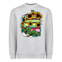 Heather Grey Arizona Map Sunflower Cactus Serape Heavyweight Sweatshirt - RanaPortraitStore