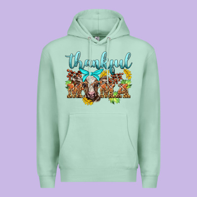 Thankful Mama Cow Premium Hoodie Designed By Barkaloodesign