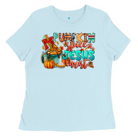 Baby Blue Pumpkin pie Jesus Christ Ladies Tee - CowhideDigitalArt