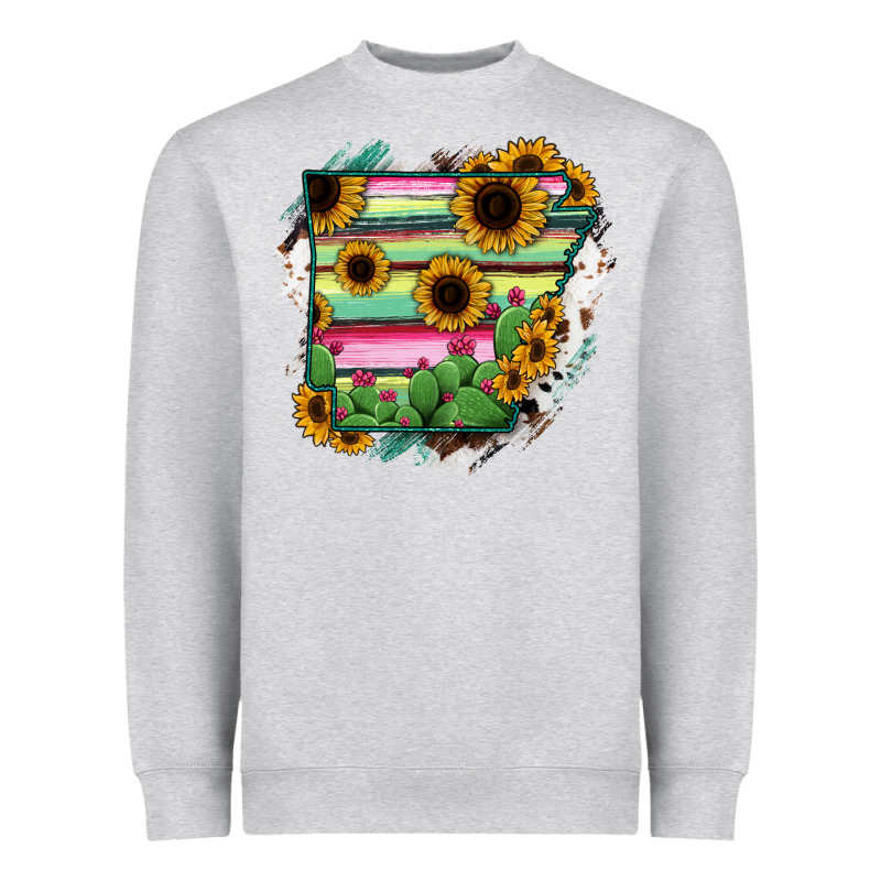 Arkansas Map Sunflower Cactus Serape Heavyweight Sweatshirt by RanaPortraitStore | Teevron