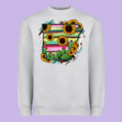 Arkansas Map Sunflower Cactus Serape Heavyweight Sweatshirt Designed By Ranaportraitstore