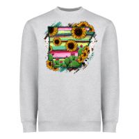 Heather Grey Arkansas Map Sunflower Cactus Serape Heavyweight Sweatshirt - RanaPortraitStore