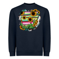 Navy Arkansas Map Sunflower Cactus Serape Heavyweight Sweatshirt - RanaPortraitStore