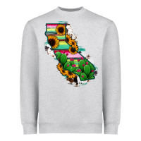 Heather Grey California Map Sunflower Cactus Serape Heavyweight Sweatshirt - RanaPortraitStore