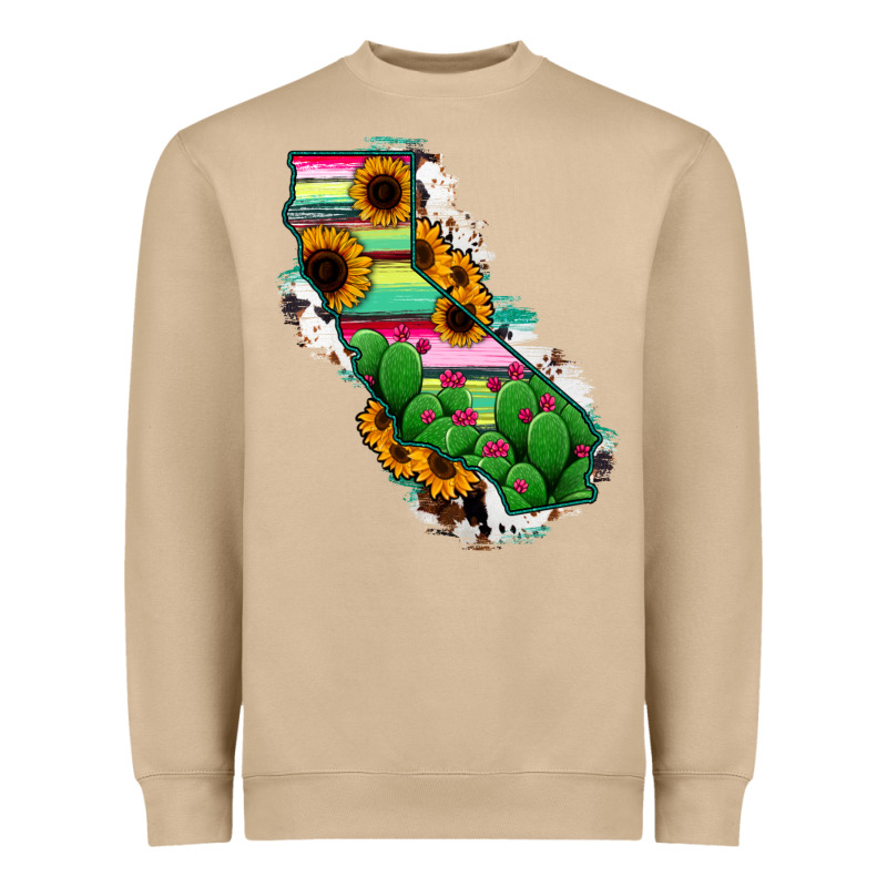 California Map Sunflower Cactus Serape Heavyweight Sweatshirt by RanaPortraitStore | Teevron