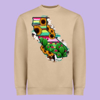 California Map Sunflower Cactus Serape Heavyweight Sweatshirt Designed By Ranaportraitstore