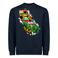Navy California Map Sunflower Cactus Serape Heavyweight Sweatshirt - RanaPortraitStore