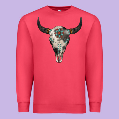 Cowhide Bull Skull Premium Sweatshirt Designed By Jasminsmagicworld
