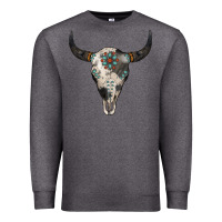 Charcoal Heather Cowhide Bull Skull Premium Sweatshirt - Jasminsmagicworld