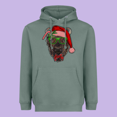 Christmas Bison Heavyweight Hoodie Designed By Ranaportraitstore