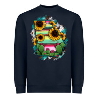 Navy Georgia Map Sunflower Cactus Serape Heavyweight Sweatshirt - RanaPortraitStore