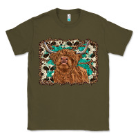 Army Green highland cow western background Classic Tee - RanaPortraitStore