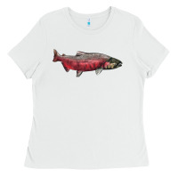 White Chinook Salmon Fish Illustrations Ladies Tee - LillyAllenDesigns