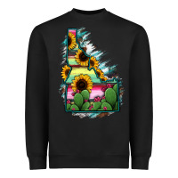 Black Idaho Map Sunflower Cactus Serape Heavyweight Sweatshirt - RanaPortraitStore