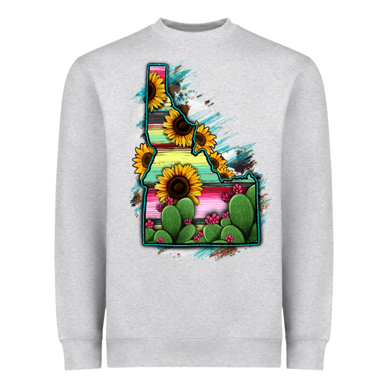 Idaho Map Sunflower Cactus Serape Heavyweight Sweatshirt by RanaPortraitStore | Teevron