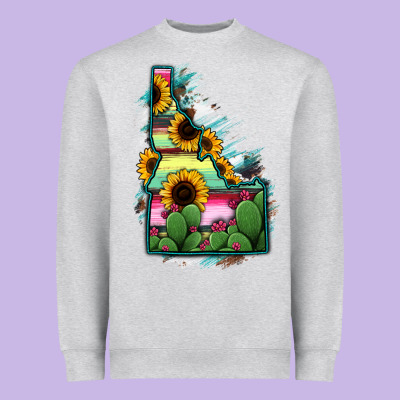 Idaho Map Sunflower Cactus Serape Heavyweight Sweatshirt Designed By Ranaportraitstore