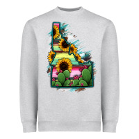 Heather Grey Idaho Map Sunflower Cactus Serape Heavyweight Sweatshirt - RanaPortraitStore