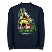 Navy Idaho Map Sunflower Cactus Serape Heavyweight Sweatshirt - RanaPortraitStore