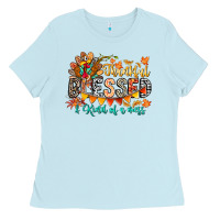 Baby Blue Thankful Blessed Kind Of Mess Ladies Tee - CowhideDigitalArt