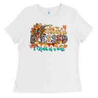 White Thankful Blessed Kind Of Mess Ladies Tee - CowhideDigitalArt