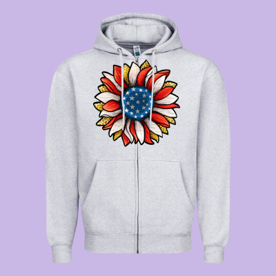 Patriotic Sunflower Zipper Hoodie Designed By Jasminsmagicworld